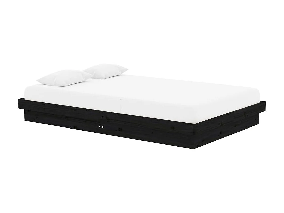 Lit-120x190 cm Noir Bois massif Petit double EGGB46091