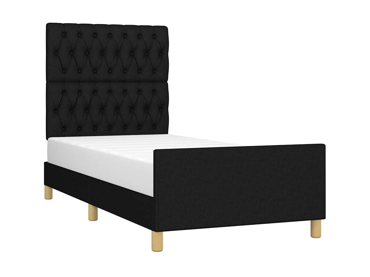 Cama 90x200 cm con cabecero de tela negro ES10708