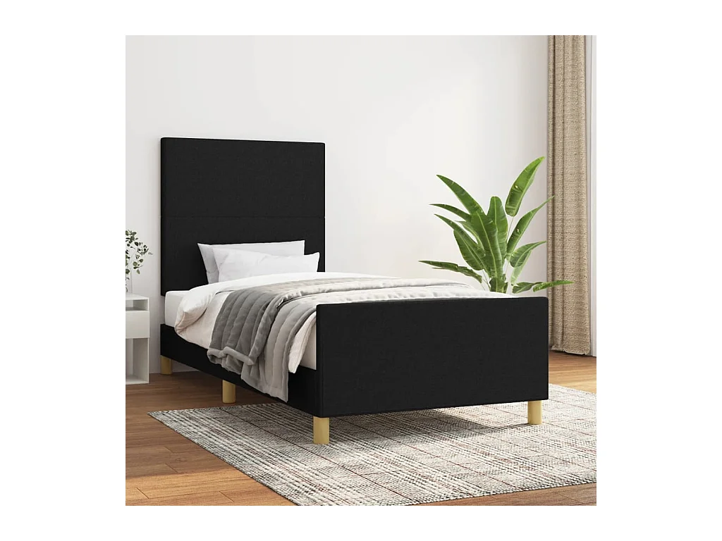 Bedframe met hoofdbord stof zwart 90x200 cm NL22528