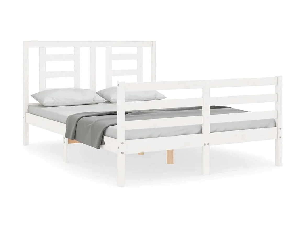 Cama com cabeceira 140x190cm madeira maciça branco PT882842