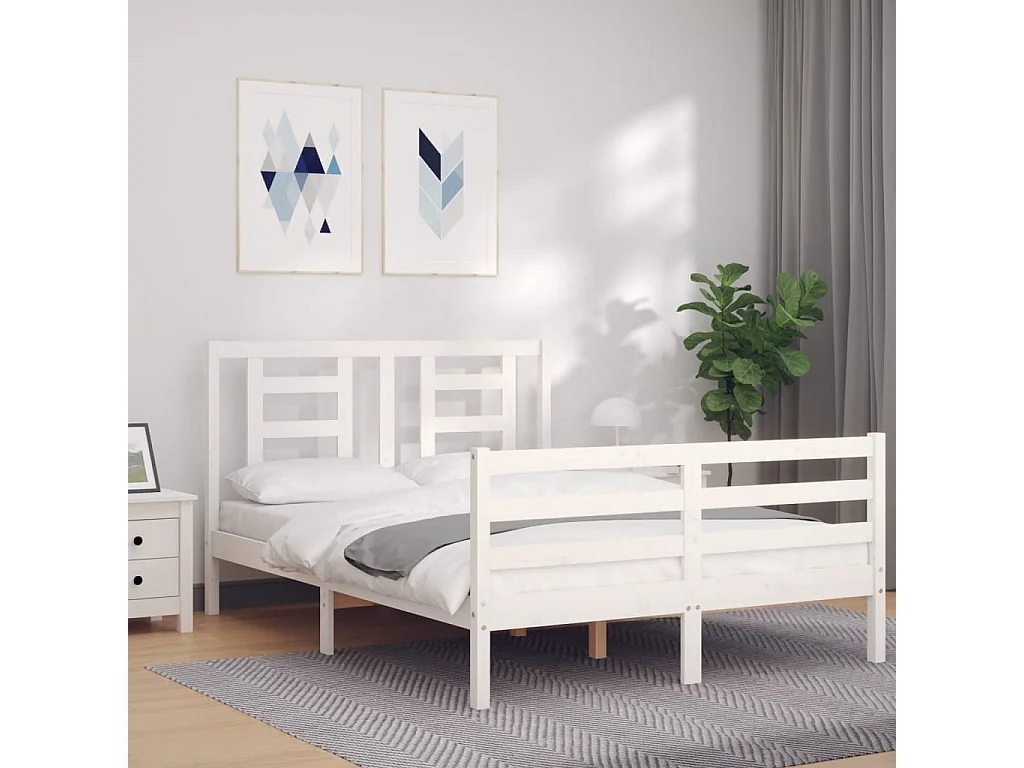 Lit-140x190 cm avec tête de lit blanc bois massif EGGB10940