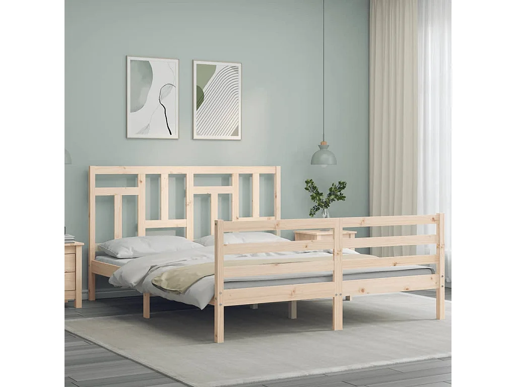 Lit-160x200 cm avec tête de lit bois massif EGGB65331