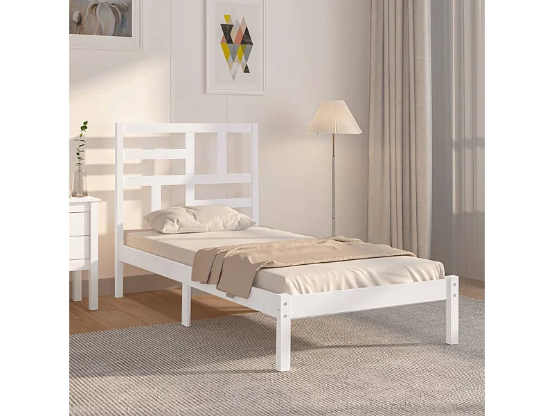 Cama solteiro 90x190 cm madeira maciça branco PT126122