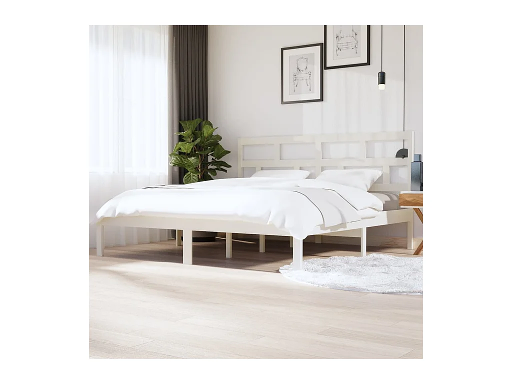 Lit-200x200 cm Blanc Bois de pin massif EGGB65780