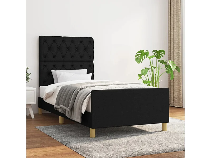 Cama 80x200 cm con cabecero de tela negro ES26234