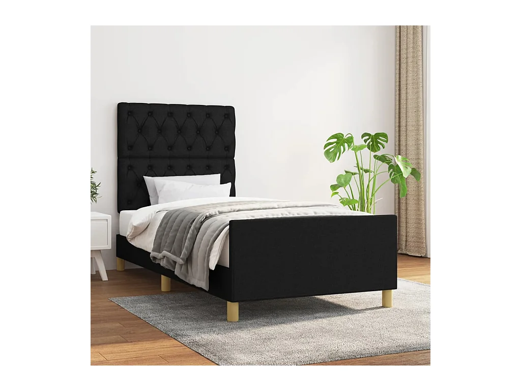 Lit-80x200 cm avec tête de lit Noir Tissu EGGB22270