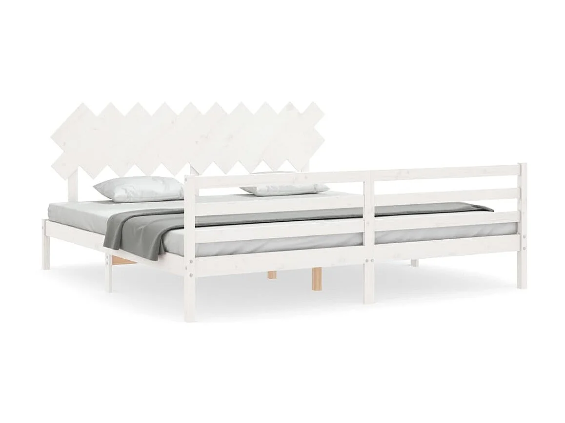 Lit-200x200 cm avec tête de lit blanc bois massif EGGB64386