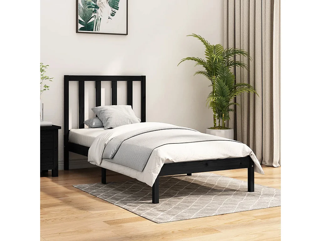 Bedframe massief grenenhout zwart 100x200 cm NL78303