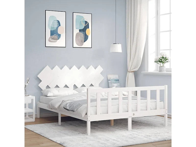 Bedframe met hoofdbord massief hout wit 140x190 cm NL86976