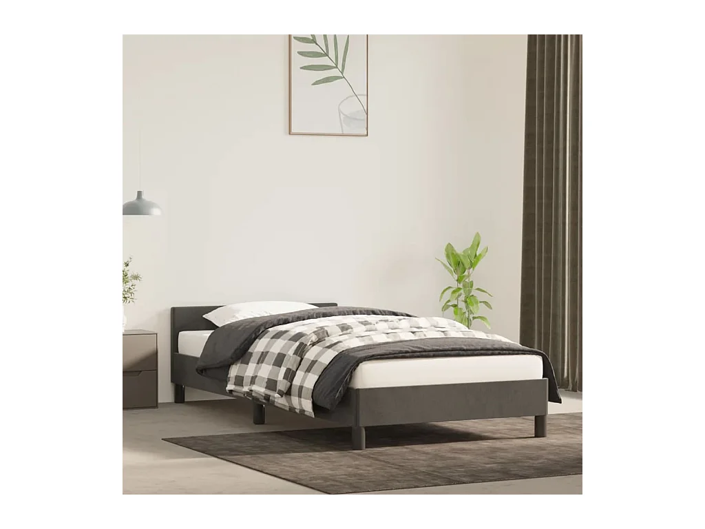 Lit-100x200 cm avec tête de lit Gris foncé Velours EGGB47312