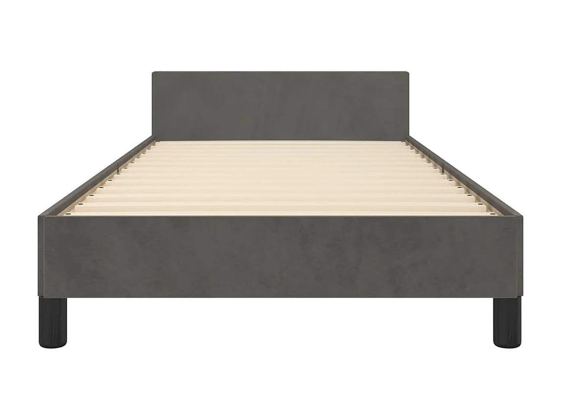 Cama c/ cabeceira 100x200cm veludo cinzento-escuro PT897112