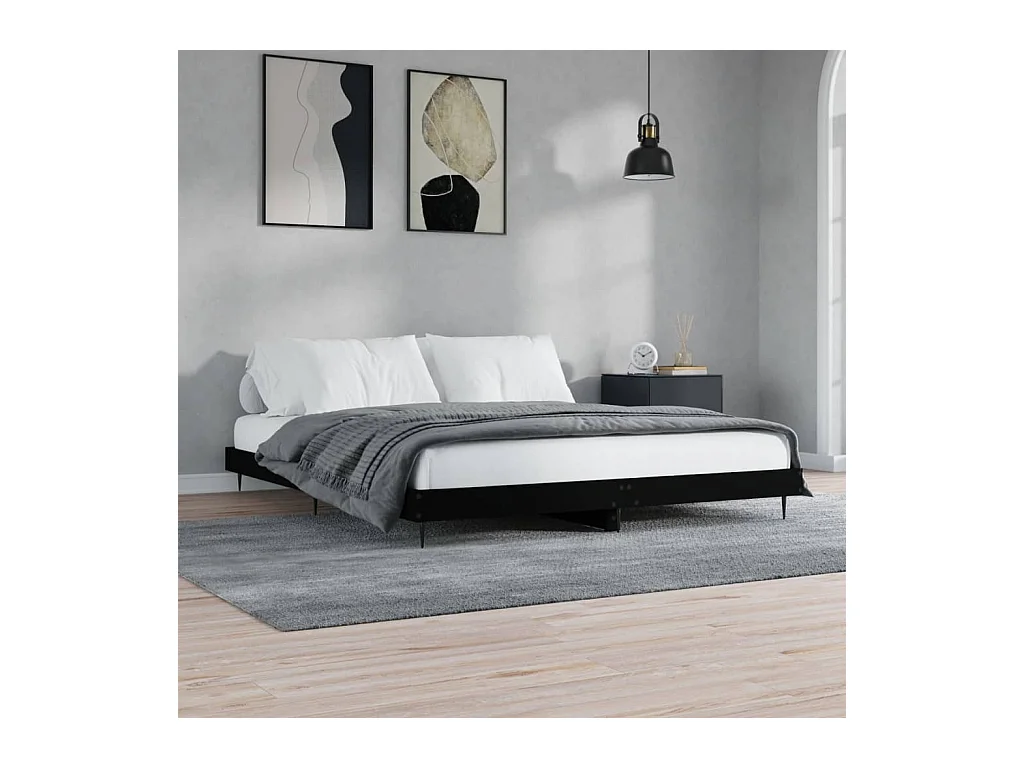 Lit-140x200 cm noir bois d'ingénierie EGGB10985