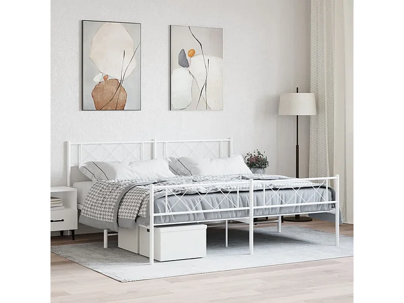 Lit-193x203 cm métal avec tête de lit/pied de lit blanc EGGB99399