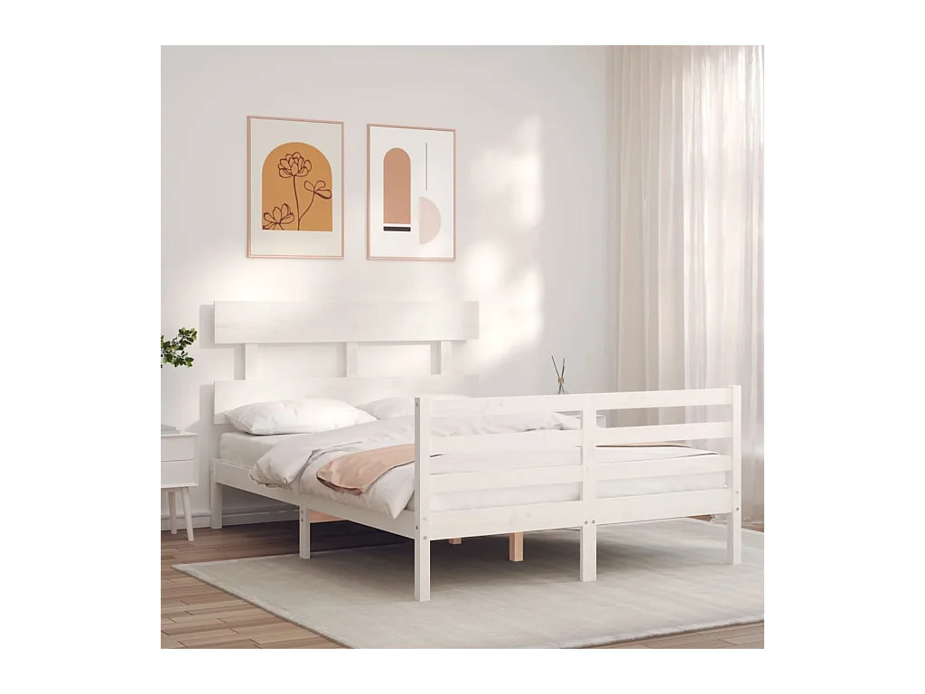 Lit-120x200 cm avec tête de lit blanc bois massif EGGB98111