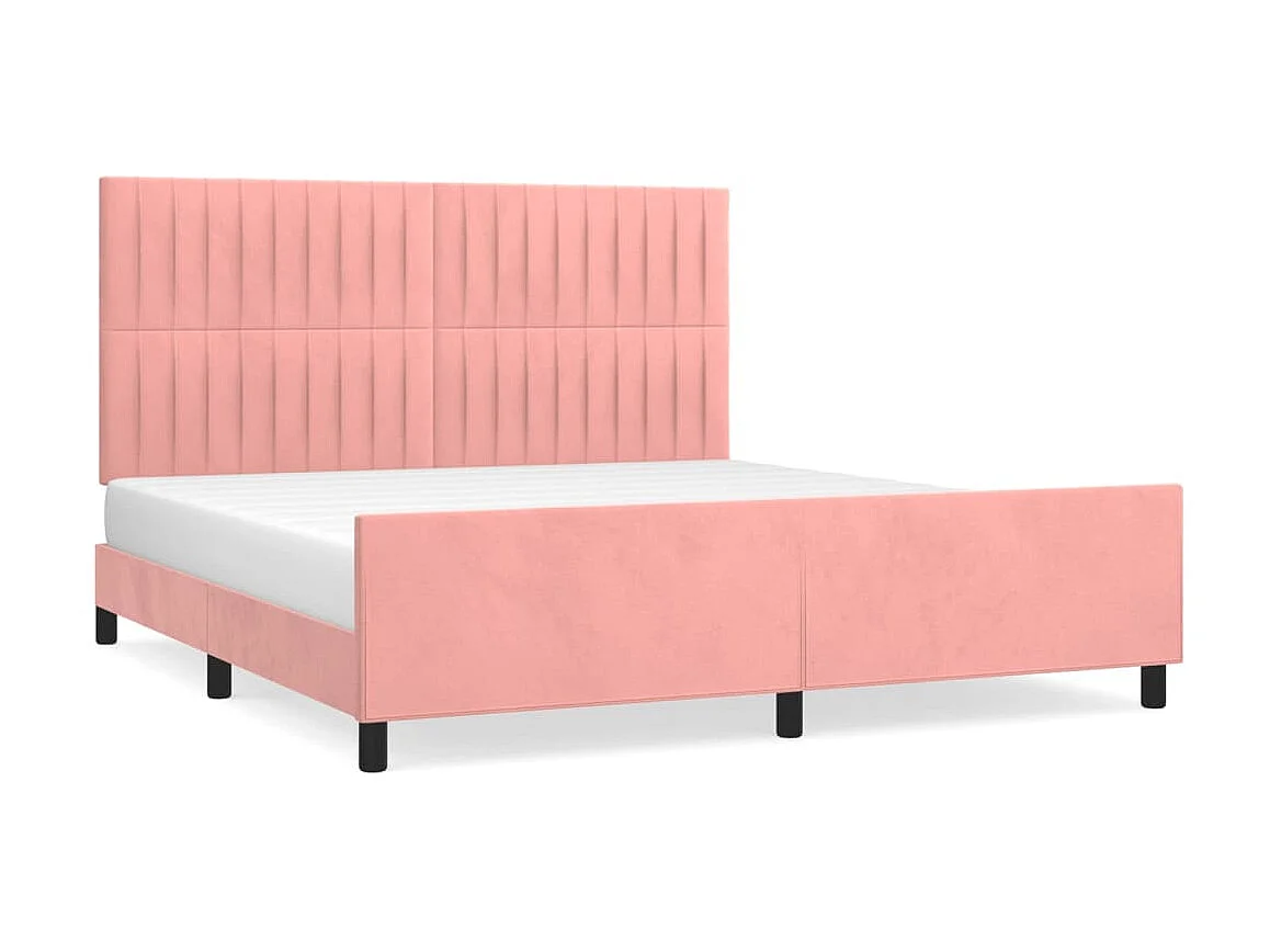 Cama 160x200 cm con cabecero de terciopelo rosa ES65285