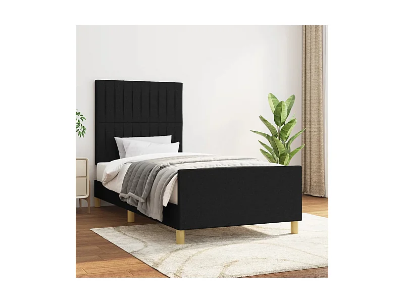 Cama 80x200 cm con cabecero de tela negro ES98332