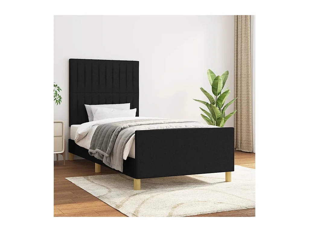 Lit-80x200 cm avec tête de lit Noir Tissu EGGB17758