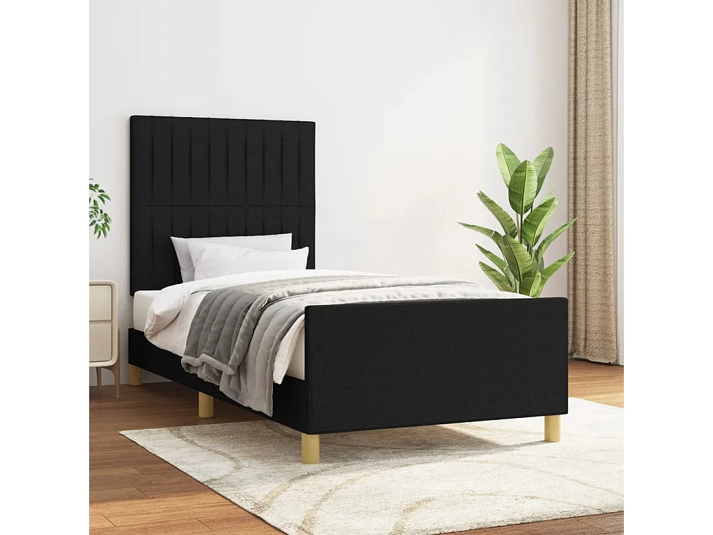 Cama 80x200 cm con cabecero de tela negro ES98332