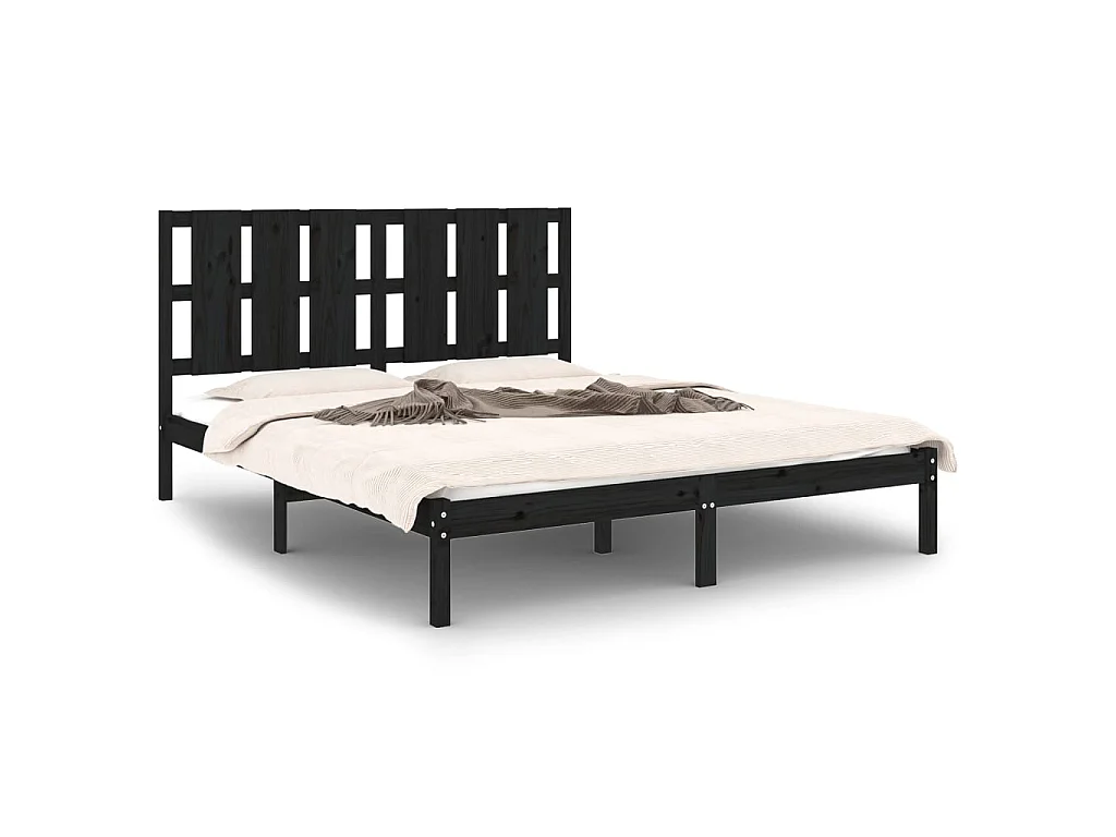 Cama 150x200 cm madera maciza negra King Size ES43091