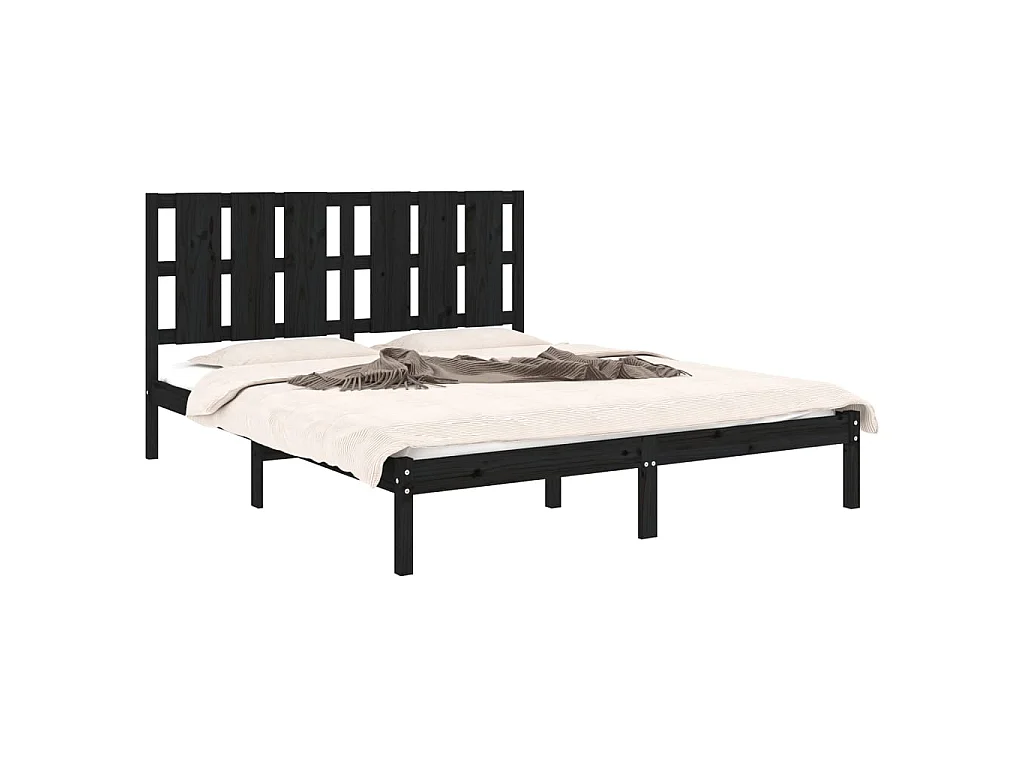 Cama 150x200 cm madera maciza negra King Size ES43091