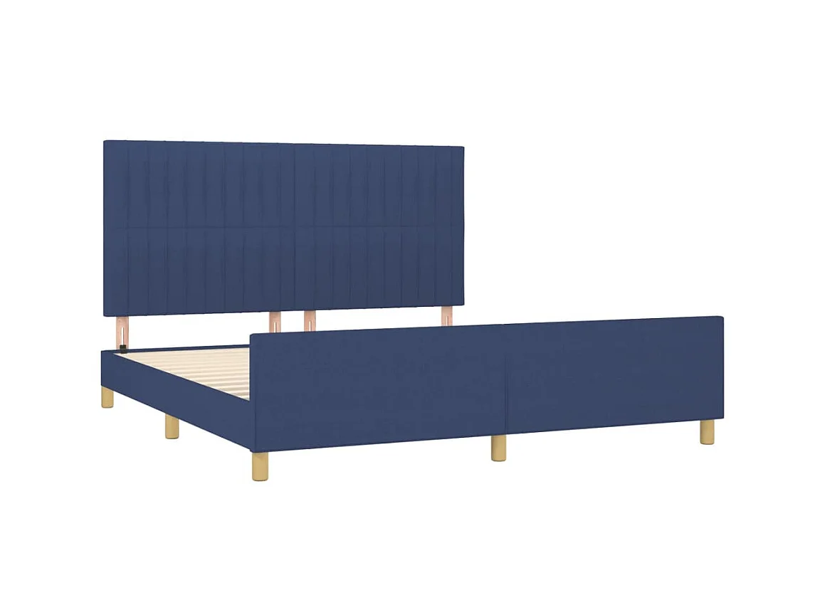 Lit-160x200 cm avec tête de lit Bleu Tissu EGGB89017