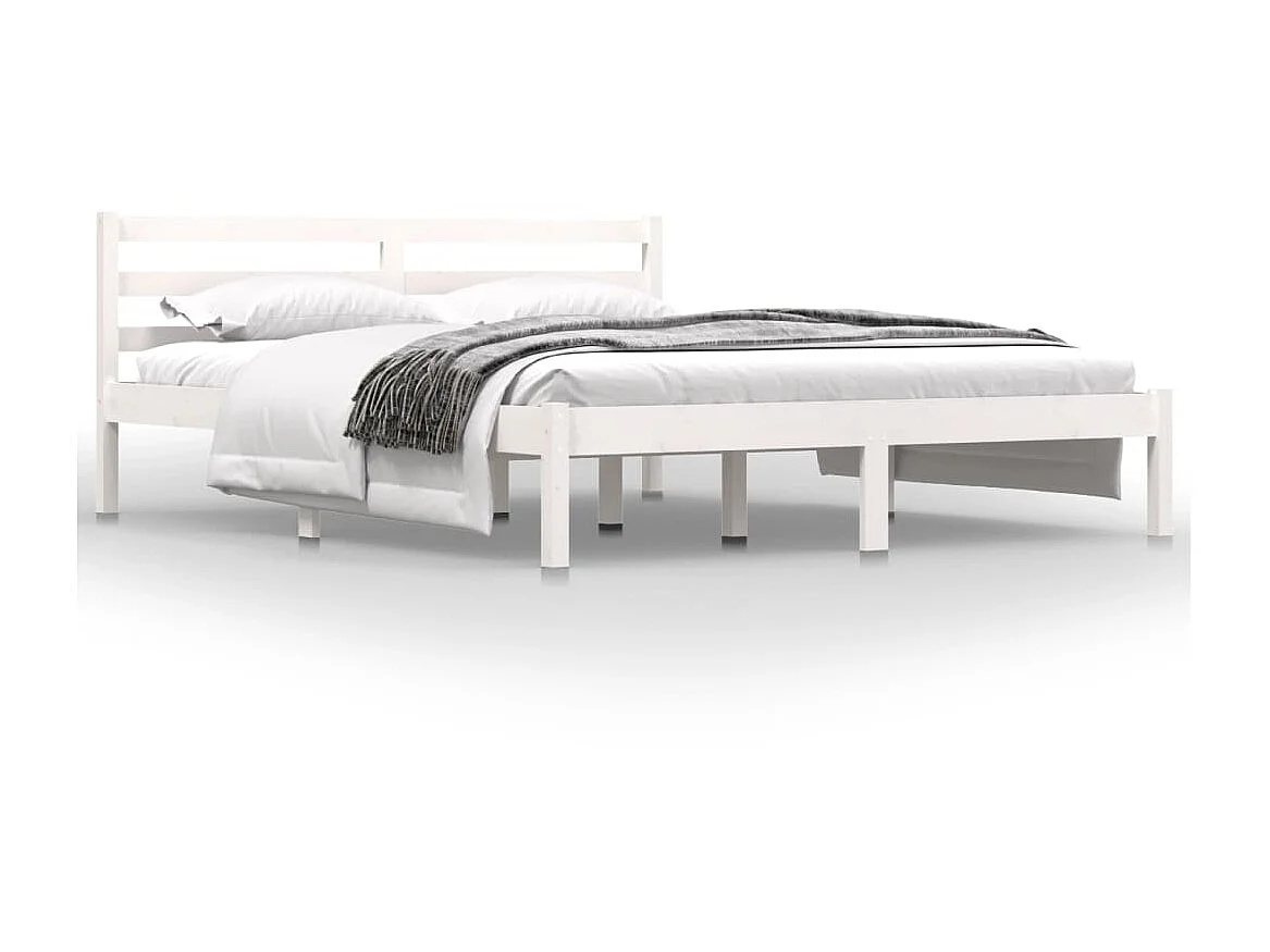 Lit-150x200 cm Bois de pin massif Blanc très grand EGGB97347