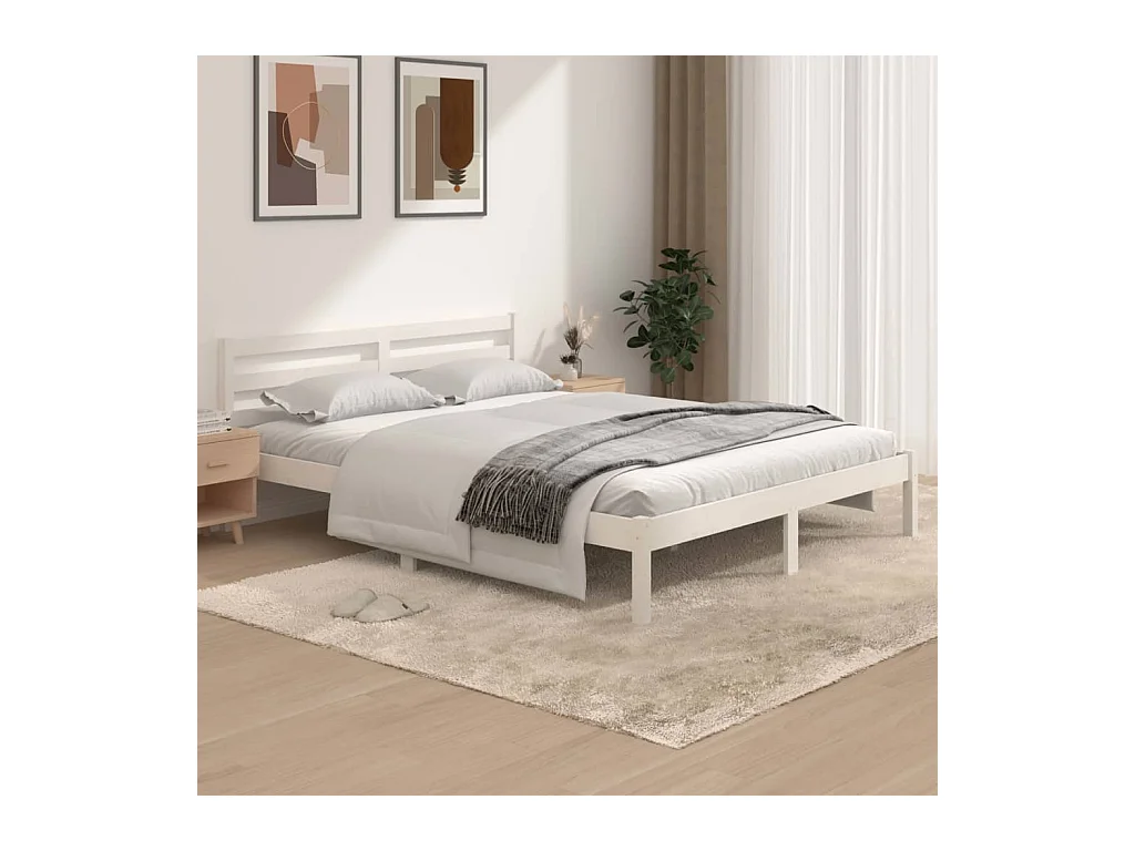 Cama 150x200 cm madera maciza de pino blanco ES86311
