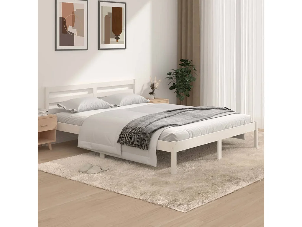 Cama king 150x200 cm pinho maciço branco PT646850