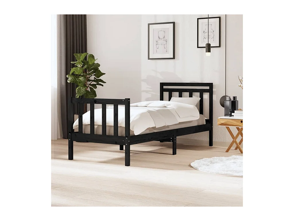 Lit-75x190 cm Noir Bois massif Petit simple EGGB38022