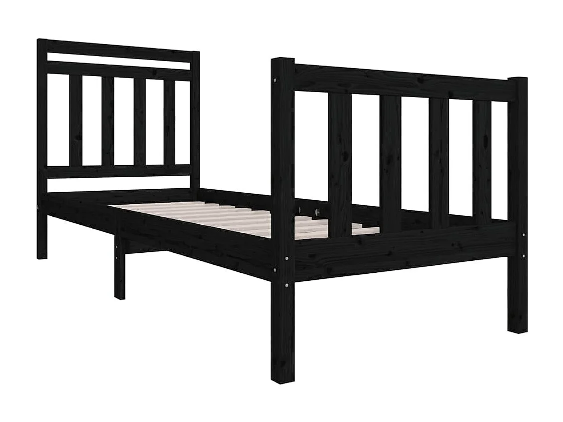 Lit-75x190 cm Noir Bois massif Petit simple EGGB38022