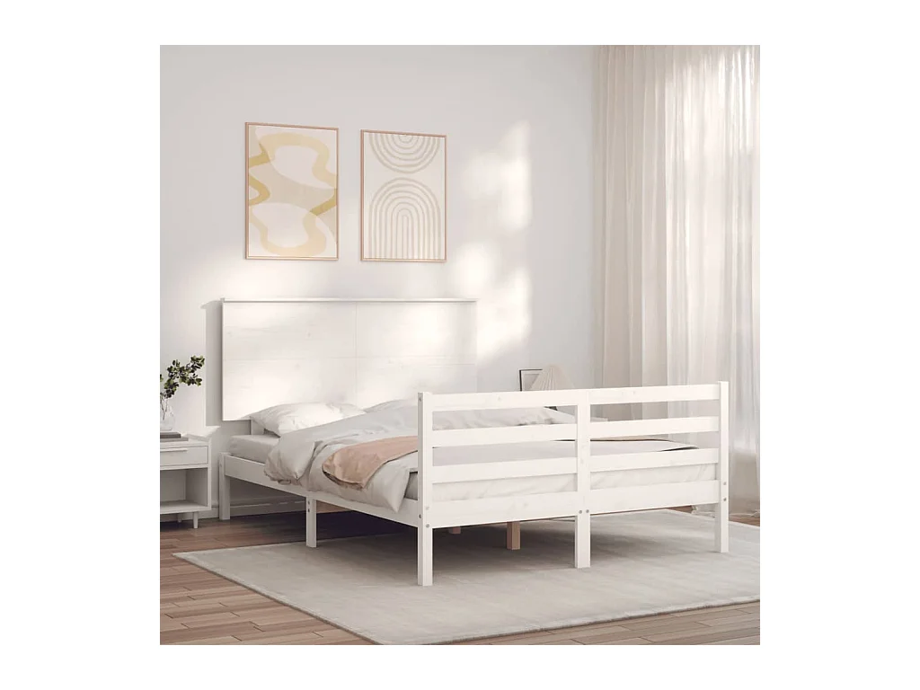 Bedframe met hoofdbord massief hout wit 140x200 cm NL17488