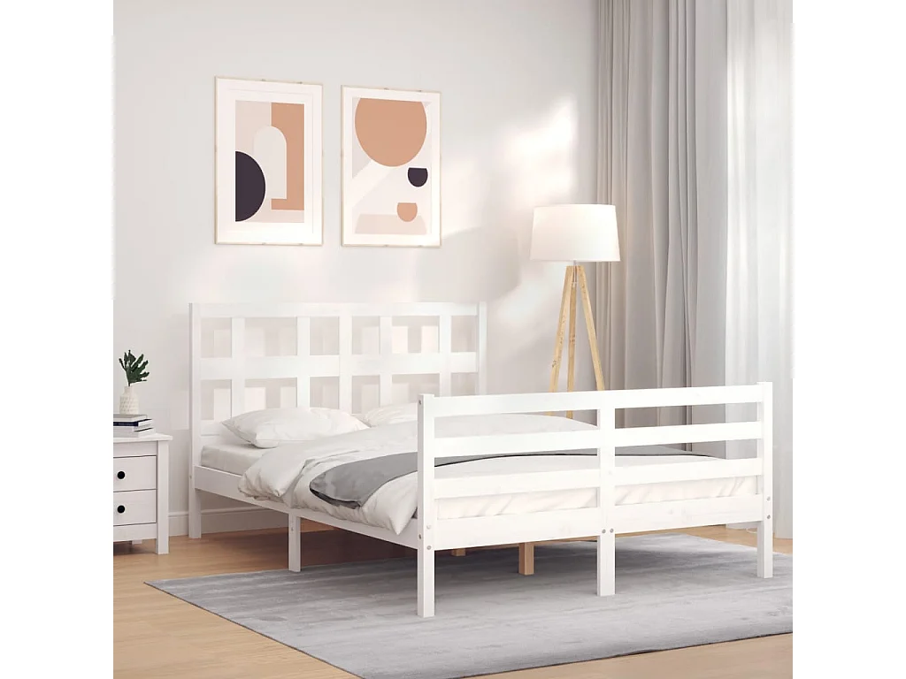 Cama com cabeceira 120x200cm madeira maciça branco PT591385