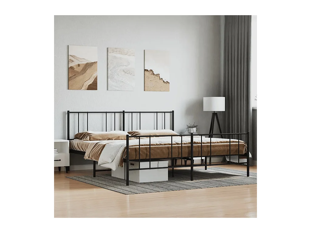 Lit-193x203 cm métal avec tête de lit/pied de lit noir EGGB71359