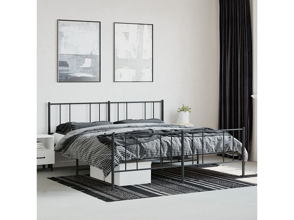 Cama com cabeceira e pés 193x203 cm metal preto PT457468