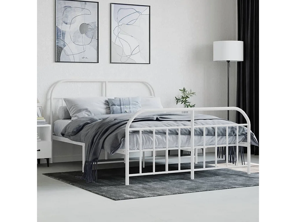 Lit-140x200 cm métal avec tête de lit/pied de lit blanc EGGB15439