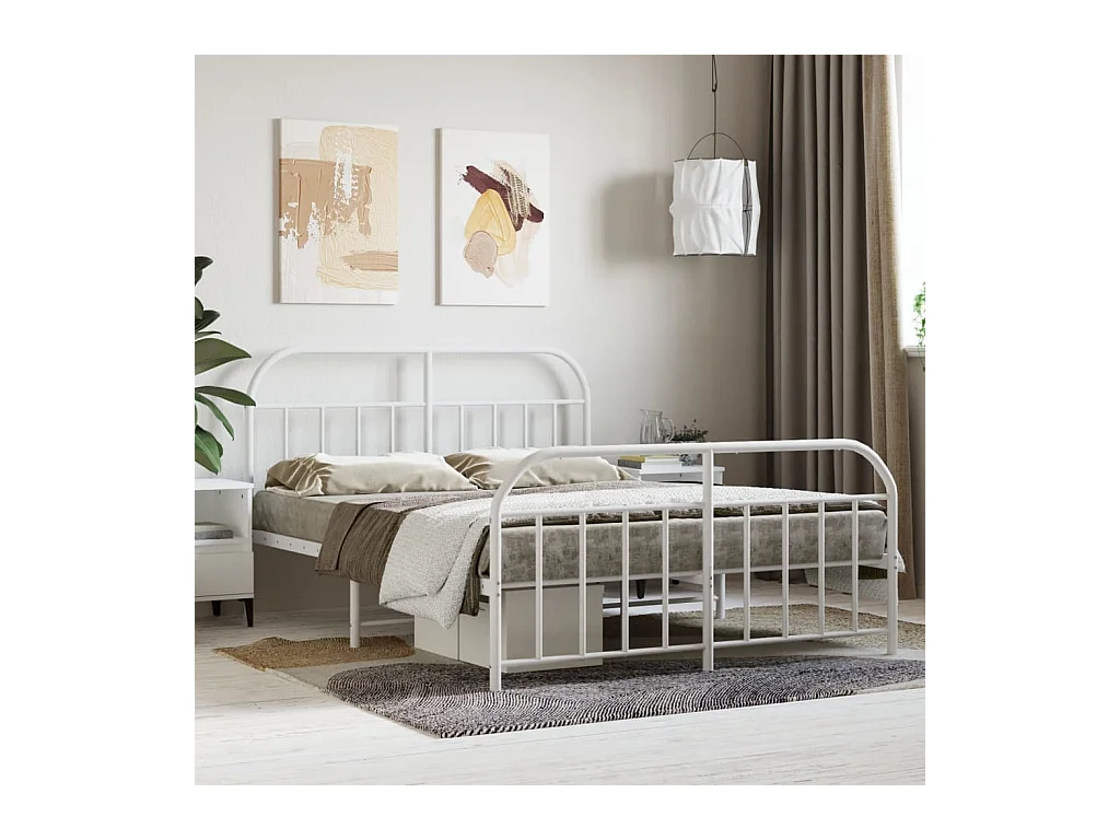 Lit-140x200 cm métal avec tête de lit/pied de lit blanc EGGB15439