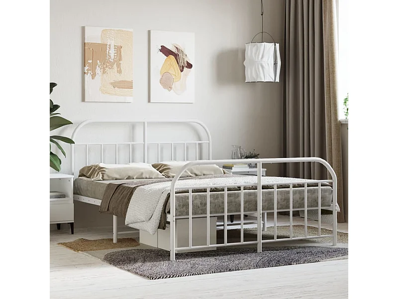 Lit-140x200 cm métal avec tête de lit/pied de lit blanc EGGB15439