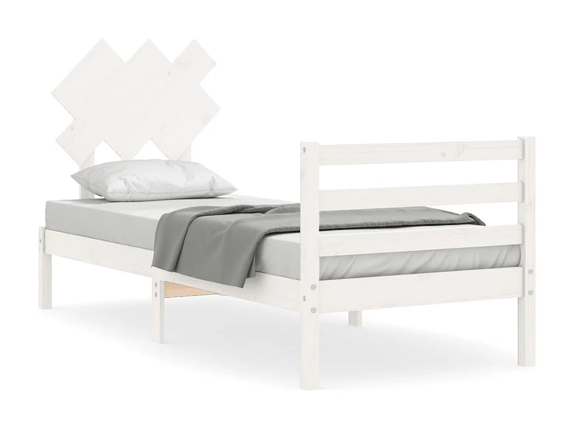 Lit-90x190 cm avec tête de lit blanc simple bois massif EGGB80511