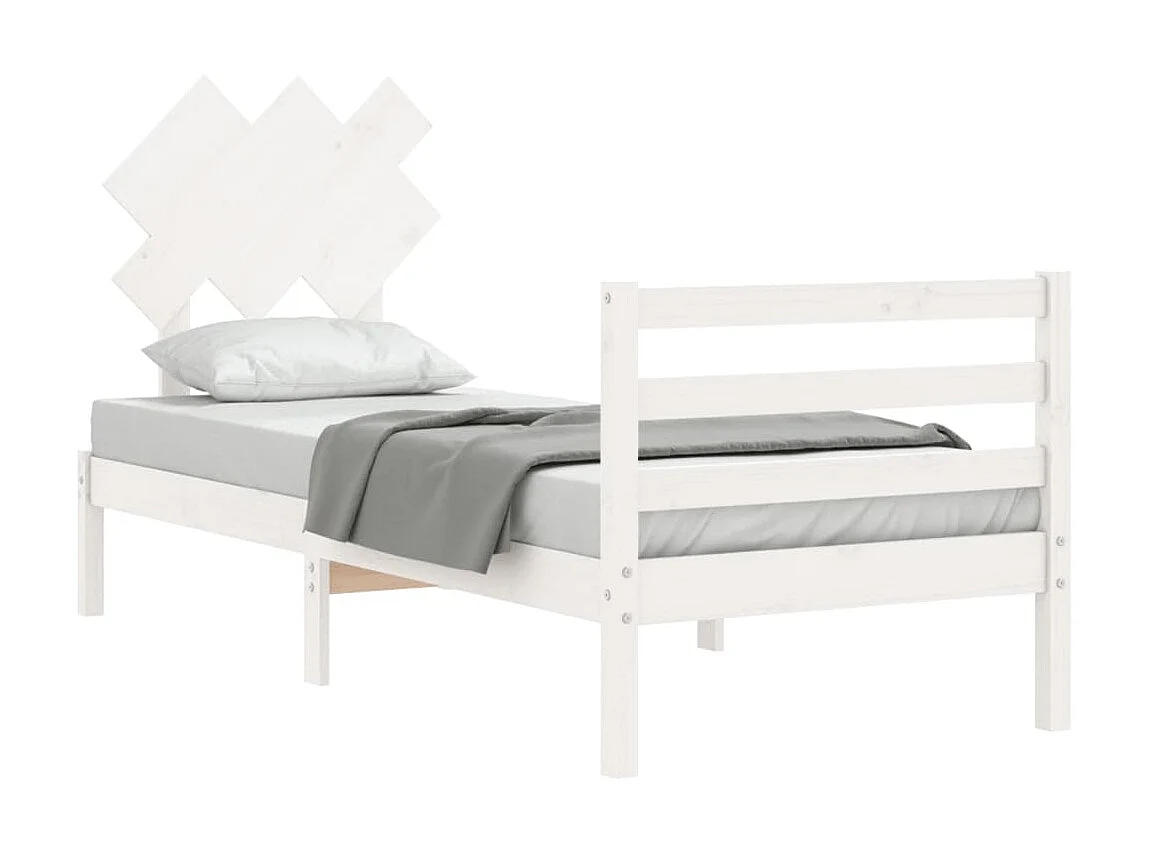 Lit-90x190 cm avec tête de lit blanc simple bois massif EGGB80511
