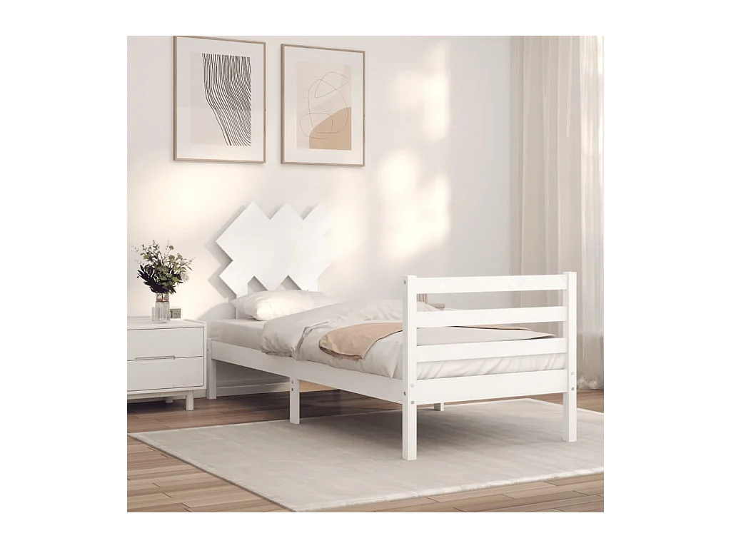 Lit-90x190 cm avec tête de lit blanc simple bois massif EGGB80511