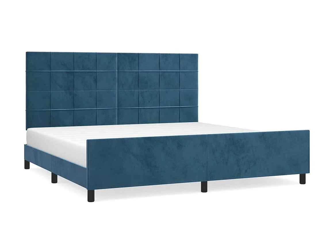 Lit-200x200 cm avec tête de lit Bleu foncé Velours EGGB86439