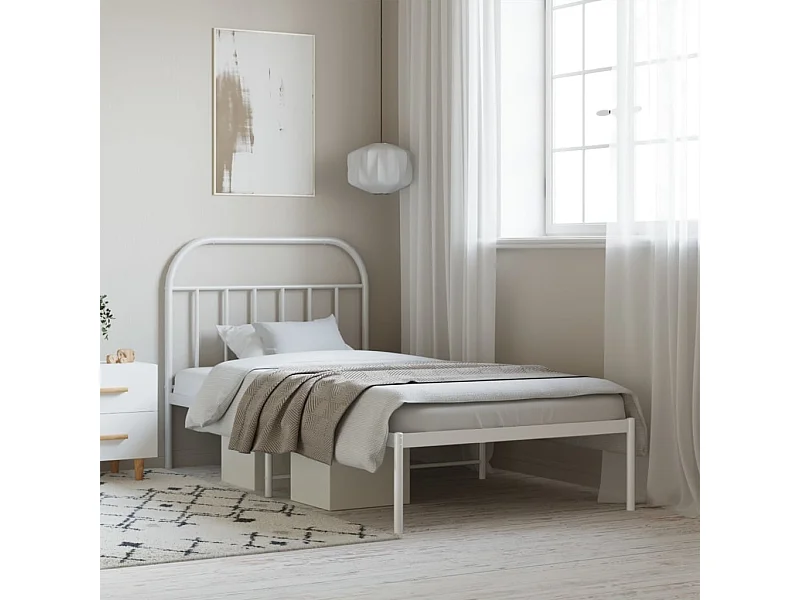 Lit-107x203 cm métal avec tête de lit blanc EGGB23621