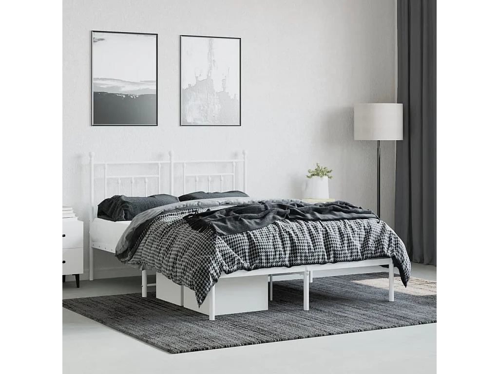 Cama 140x200 cm con cabecero metal blanca ES51822