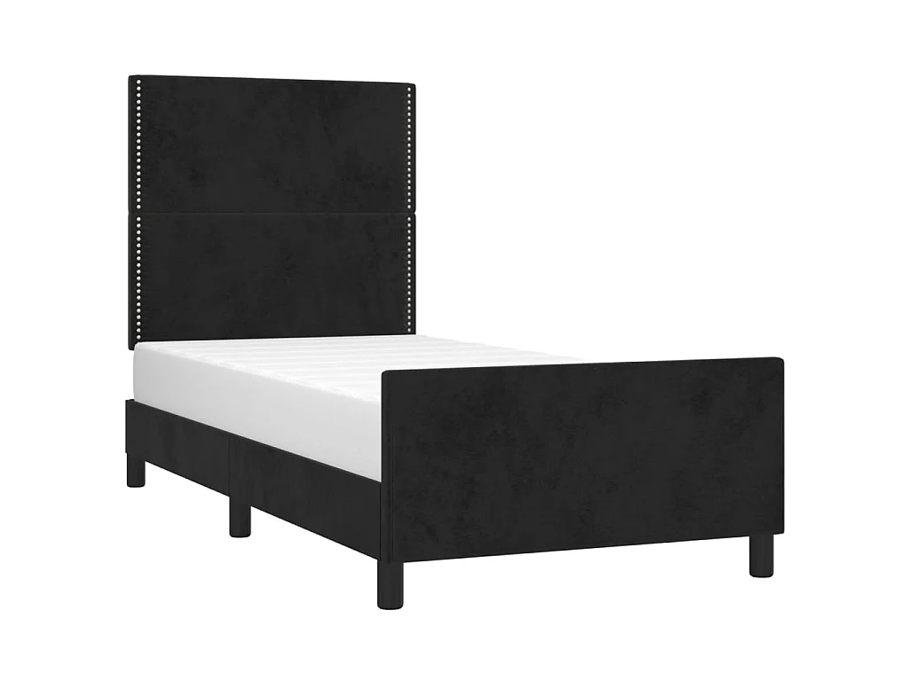 Cama 90x190 cm con cabecero de terciopelo negro ES28775