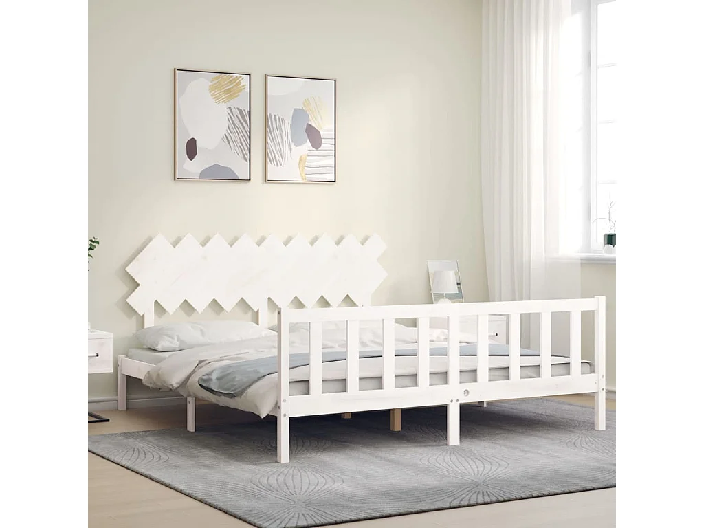 Lit-180x200 cm avec tête de lit blanc Super King bois massif EGGB36814