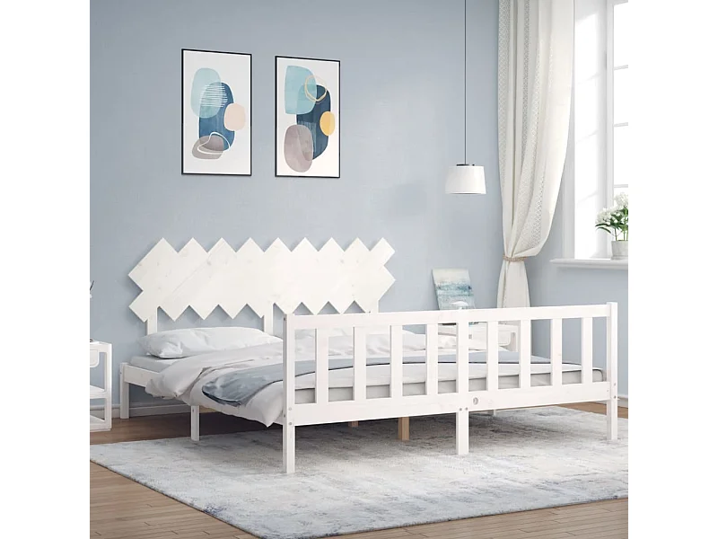 Cama Super King Size c/ cabeceira madeira branco PT847042