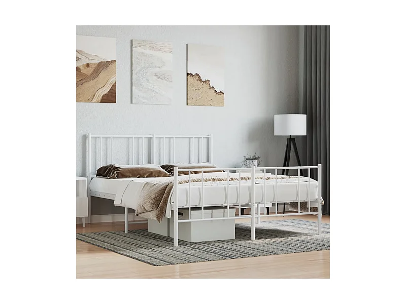 Cama com cabeceira e pés 140x190 cm metal branco PT950031