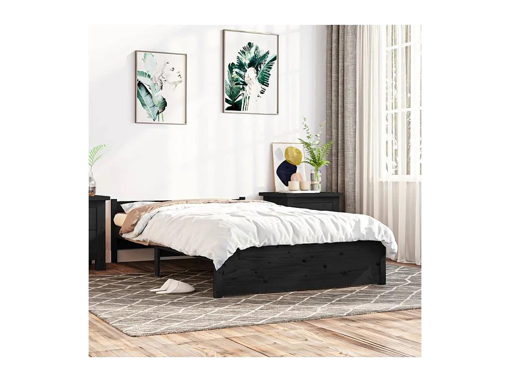 Lit-135x190 cm Noir Bois massif Double EGGB53708