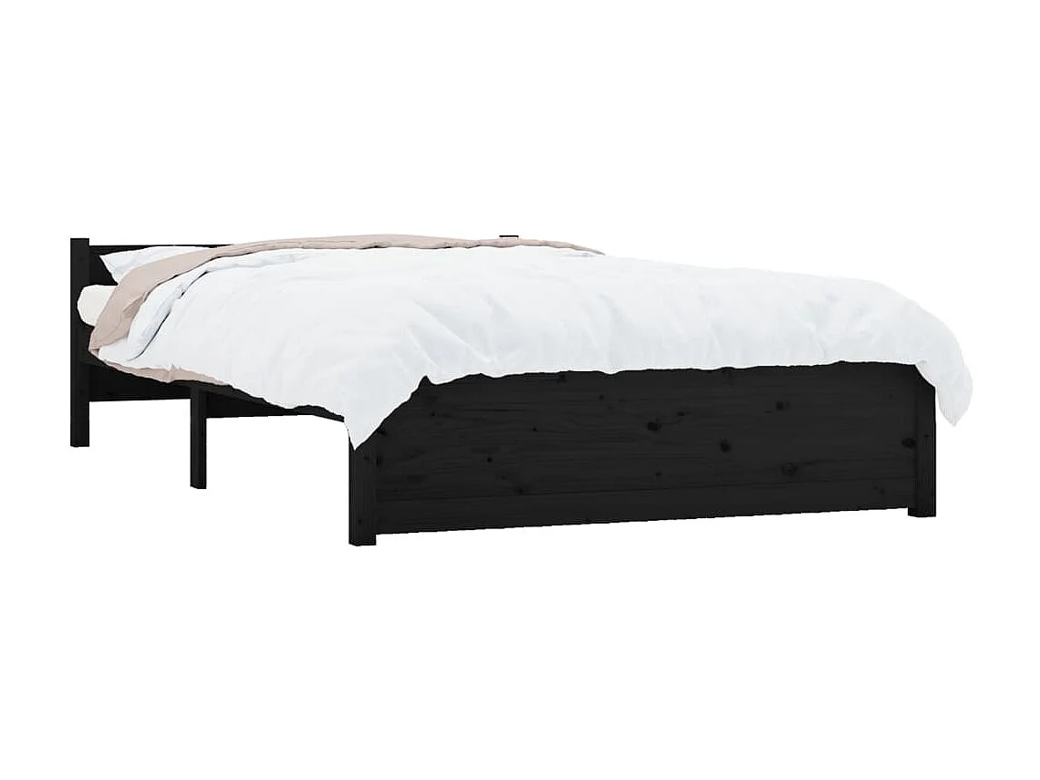 Cama casal 135x190 cm madeira maciça preto PT625754