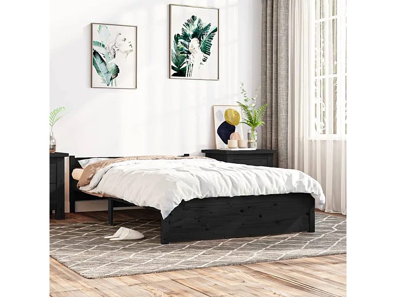 Bedframe massief hout zwart 135x190 cm NL28764